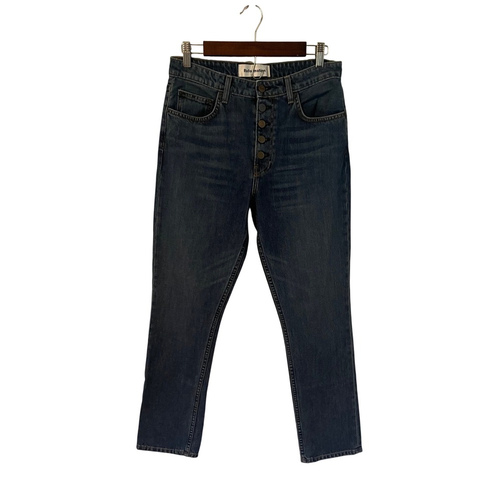 Reformation Winona Mid Slim‎ Jeans Button Fly Kodiak Wash Women's Size 28